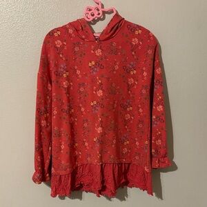 Matilda Jane Coral Red Floral Hoodie with Lace Hem